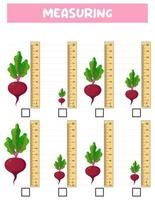 Measuring length  with ruler. Education developing worksheet. Game for kids.Vector illustration. practice sheets.Beet measurement in centimeters. vector