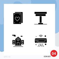 Set of 4 Vector Solid Glyphs on Grid for cards building chair interior ac Editable Vector Design Elements