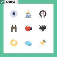 Universal Icon Symbols Group of 9 Modern Flat Colors of food medieval conversation fortress castle building Editable Vector Design Elements