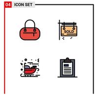 Set of 4 Modern UI Icons Symbols Signs for bag santa sign carriage document Editable Vector Design Elements