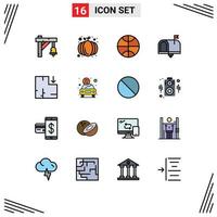 Stock Vector Icon Pack of 16 Line Signs and Symbols for scheme apartment basketball in box contact us Editable Creative Vector Design Elements