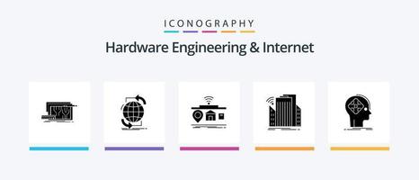 Hardware Engineering And Internet Glyph 5 Icon Pack Including sensor. buildings. network. things. internet. Creative Icons Design vector