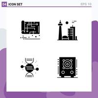 User Interface Pack of 4 Basic Solid Glyphs of blueprint toronto map canada healthcare Editable Vector Design Elements