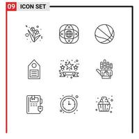 Universal Icon Symbols Group of 9 Modern Outlines of commerce label education tag ecology Editable Vector Design Elements