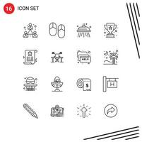 Set of 16 Vector Outlines on Grid for real document water success prize Editable Vector Design Elements