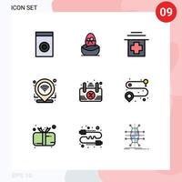 Universal Icon Symbols Group of 9 Modern Filledline Flat Colors of open board healthcare connection gps Editable Vector Design Elements