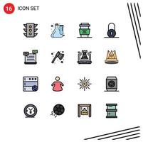 Universal Icon Symbols Group of 16 Modern Flat Color Filled Lines of padlock lock lab drink coffee Editable Creative Vector Design Elements