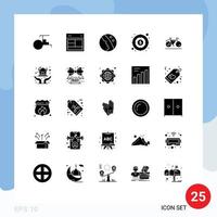 Set of 25 Vector Solid Glyphs on Grid for bicycle target website profit skin care Editable Vector Design Elements