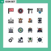 Mobile Interface Flat Color Filled Line Set of 16 Pictograms of campfire bonfire electric beach message Editable Creative Vector Design Elements