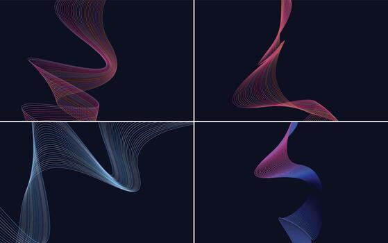 Set of 4 geometric wave pattern background Abstract waving line vector