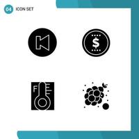 4 User Interface Solid Glyph Pack of modern Signs and Symbols of arrow sun finance cloud bunch of grapes Editable Vector Design Elements