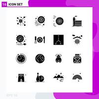 Editable Vector Line Pack of 16 Simple Solid Glyphs of power electricity ride production industry Editable Vector Design Elements