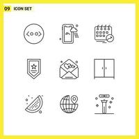 Universal Icon Symbols Group of 9 Modern Outlines of greetings day date winner prize Editable Vector Design Elements