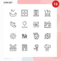 Mobile Interface Outline Set of 16 Pictograms of hospital call clothes money business Editable Vector Design Elements