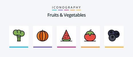 la línea de frutas y verduras llenó un paquete de 5 íconos que incluye espárragos. frutas comida. Fruta. postre. diseño de iconos creativos vector