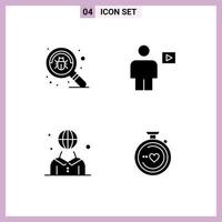 Pack of 4 Modern Solid Glyphs Signs and Symbols for Web Print Media such as bug global virus human international Editable Vector Design Elements