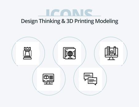 Design Thinking And D Printing Modeling Line Icon Pack 5 Icon Design. education. monitor. film. graph. computer vector