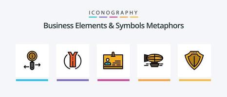 línea de metáforas de elementos y símbolos de negocios llenó el paquete de 5 iconos, incluido el control. artículo. caja. Envío. carro. diseño de iconos creativos vector