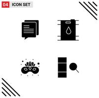 Modern Set of 4 Solid Glyphs Pictograph of chat face mask barrel carnival data Editable Vector Design Elements