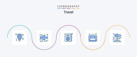 paquete de iconos de viaje azul 5 que incluye poste indicador. camino. pasaporte. viajar. caso vector