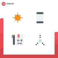 4 concepto de icono plano para sitios web móviles y aplicaciones sol desarrollo dispositivo código conexión editable vector elementos de diseño