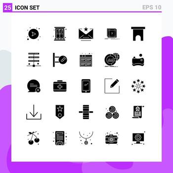conjunto de pictogramas de 25 glifos sólidos simples de elementos de diseño vectorial editables estrella de la aplicación de la casa de mensajes del servidor vector