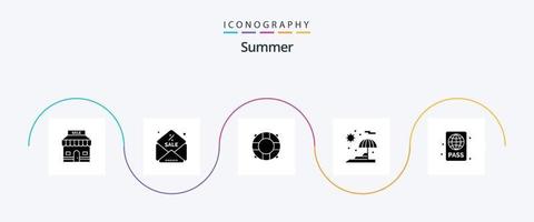 paquete de iconos de glifo 5 de verano que incluye verano. pase de buceo Salvavidas. instructor de buceo vacación vector