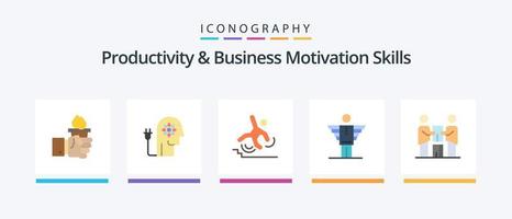 productividad y habilidades de motivación empresarial flat 5 icon pack que incluye carrera. ángel. conocimiento. otoño. fallido. diseño de iconos creativos vector