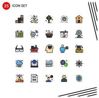 User Interface Pack of 25 Basic Filled line Flat Colors of house digital cabin returning visiter returning Editable Vector Design Elements