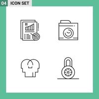 Group of 4 Modern Filledline Flat Colors Set for analytics mind design big think lock Editable Vector Design Elements
