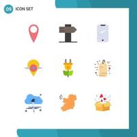 interfaz móvil conjunto de colores planos de 9 pictogramas de viernes negro electricidad android navegación ecológica elementos de diseño vectorial editables vector