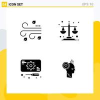 User Interface Pack of 4 Basic Solid Glyphs of blowing recuperation wind equality service Editable Vector Design Elements