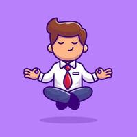 Employee Doing Yoga Meditation Cartoon Vector Icon Illustration. People Yoga Icon Concept Isolated Premium Vector. Flat Cartoon Style