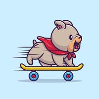 Cute Bulldog Playing Skateboard Cartoon Vector Icon Illustration. Animal Sport Icon Concept Isolated Premium Vector. Flat Cartoon Style