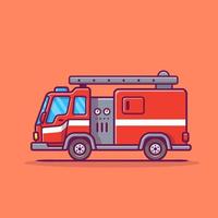 Fire Truck Cartoon Vector Icon Illustration. Public Transportation Icon Concept Isolated Premium Vector. Flat Cartoon Style