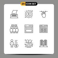 Pack of 9 creative Outlines of menu communication gestures team communication Editable Vector Design Elements