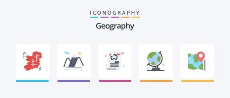 Geo Graphy Flat 5 Icon Pack Including map. globe. hiking. guide. article. Creative Icons Design vector