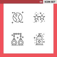 Mobile Interface Line Set of 4 Pictograms of astronomy penalty firecracker stars beach Editable Vector Design Elements