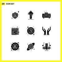 Mobile Interface Solid Glyph Set of 9 Pictograms of anonymous recommended testing like trolley bus Editable Vector Design Elements