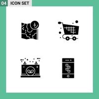 Group of 4 Solid Glyphs Signs and Symbols for map checkout track checkout eco Editable Vector Design Elements