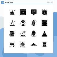 Group of 16 Modern Solid Glyphs Set for paint compass computer user interface Editable Vector Design Elements