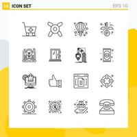 Set of 16 Commercial Outlines pack for light idea love coding keys Editable Vector Design Elements