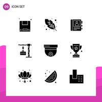 Modern Set of 9 Solid Glyphs Pictograph of surveillance roof diary cam delivery Editable Vector Design Elements