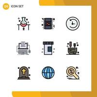 Set of 9 Vector Filledline Flat Colors on Grid for medical monoblock movie computer code Editable Vector Design Elements