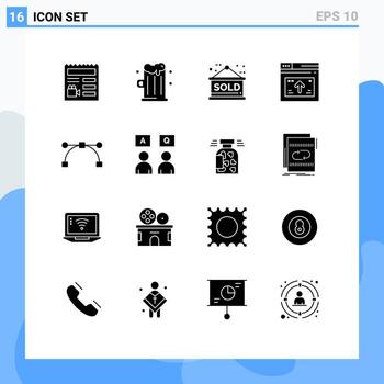 Pack of 16 Modern Solid Glyphs Signs and Symbols for Web Print Media such as bezier arrow sold website page Editable Vector Design Elements