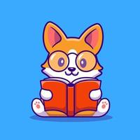 Cute Corgi Dog Reading Book Cartoon Vector Icon Illustration. Animal Education Icon Concept Isolated Premium Vector. Flat Cartoon Style