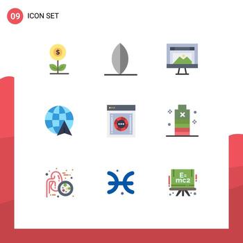 Flat Color Pack of 9 Universal Symbols of internet travel app globe website Editable Vector Design Elements