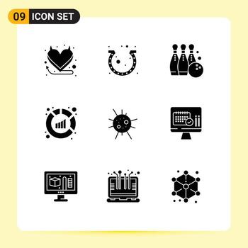 Editable Vector Line Pack of 9 Simple Solid Glyphs of bacteria sales bowling report play Editable Vector Design Elements