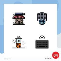 Mobile Interface Filledline Flat Color Set of 4 Pictograms of market radiation store proxy science Editable Vector Design Elements