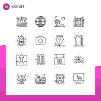 16 Universal Outlines Set for Web and Mobile Applications rocket launch spring finance day Editable Vector Design Elements